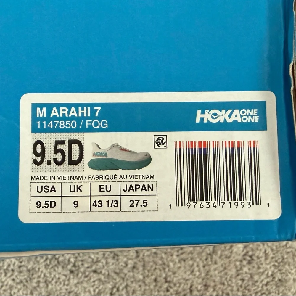 HOKA Arahi 7 - Men’s 9.5 D - white with bright accents, yellow insoles - Picture 10 of 10